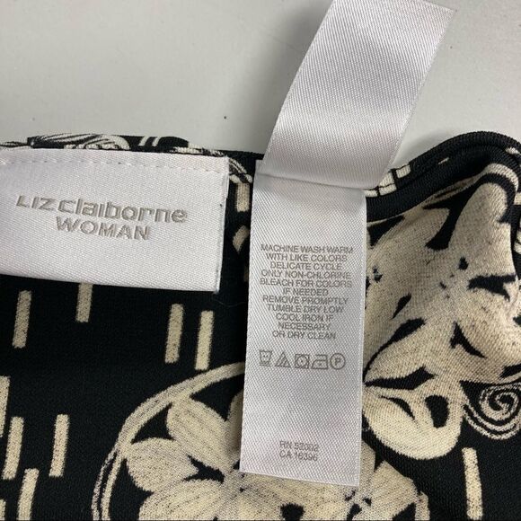 LIZ CLAIBORNE WOMAN,Top,Black & Tan,Size 2X,Cowl Neck, floral,3/4 length sleeves - Picture 5 of 8